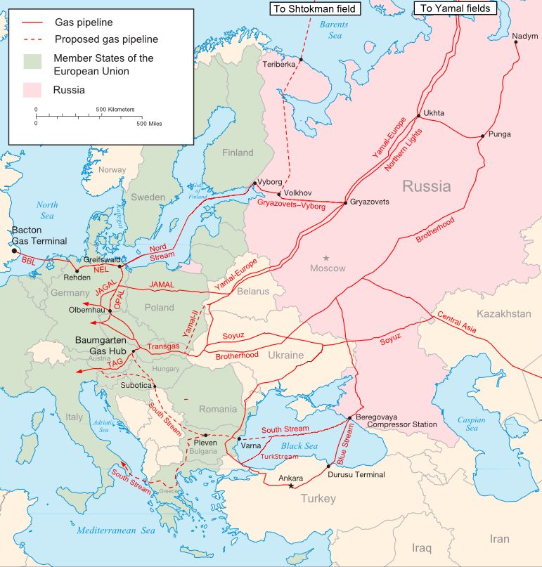 Mappa del gas russo in Europa