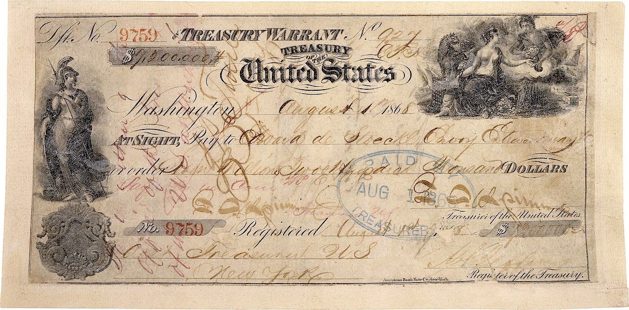 L’assegno per l’acquisto dell’Alaska, emesso nel 1868