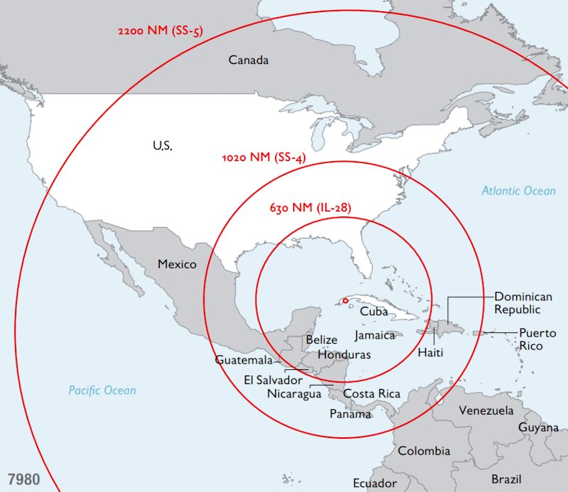 Gittata dei missili installati a Cuba