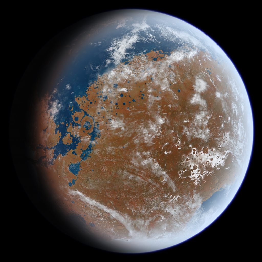 new evidence of its presence confirmed in a study 3 This is what Mars might have looked like about three billion years ago, when it is thought to have hosted oceans. In the atmosphere there were clouds of water as there are still today on Earth (credit: Ittiz).